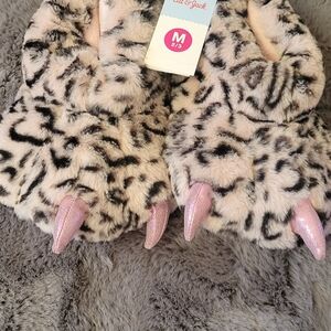 Leopard Print Kids Slippers with Pink Claws